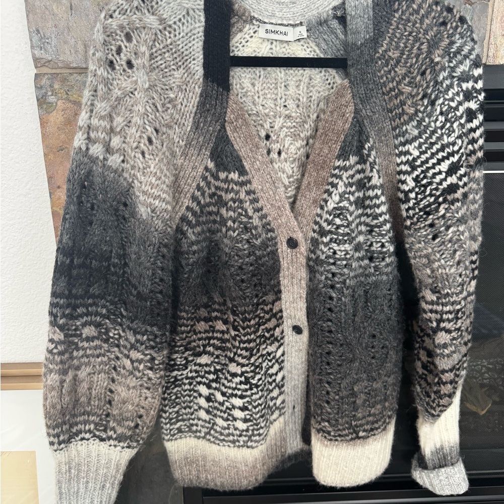 Black and Gray Ombre Knit Cardigan Sweater
